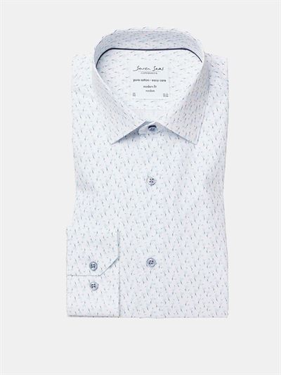Seven Seas skjorte hvid med lyseblå print i Modern Fit. S29669 Flamingo